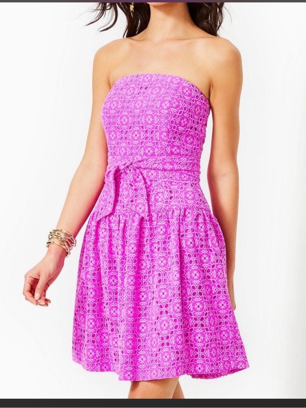 Lilly Pulitzer NWT Akela Strapless Eyelet Dress Pink Orchid Oasis Size 14